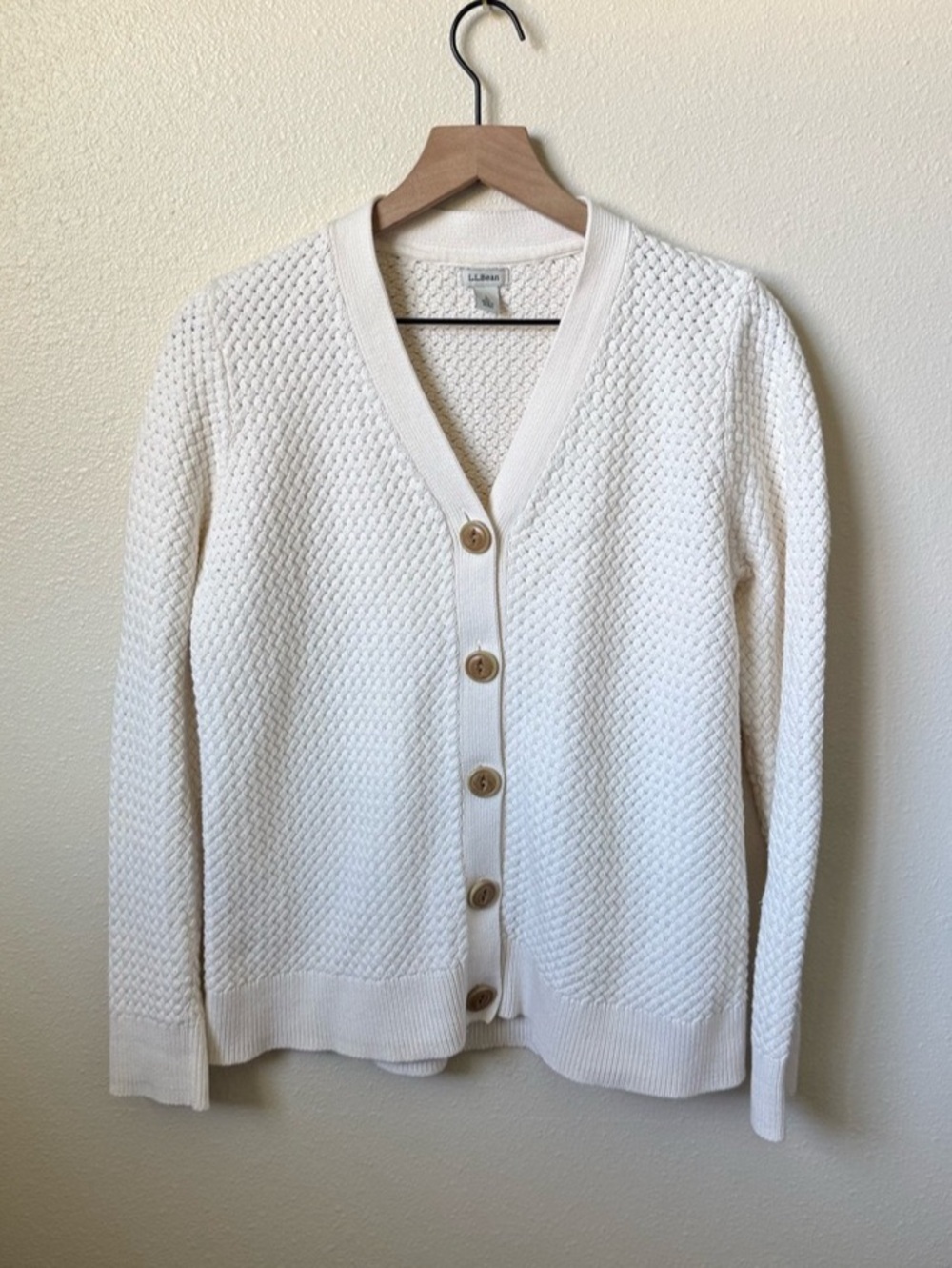 L.L.Bean Sweater, Button-Front Cardigan Cream Like New Size Large